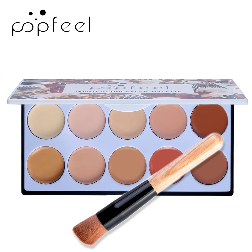 POPFEEL 10 цветов стойкий консилер для лица Палитра + кисть полное покрытие акне