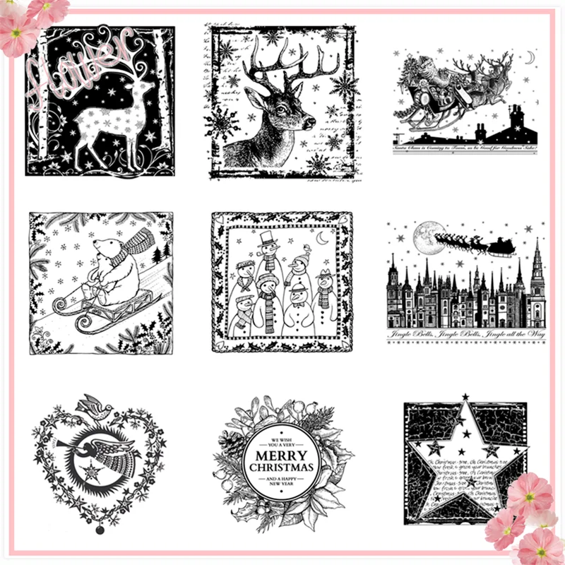 

New Arrival Christmas Clear Stamps 2021 Scrapbooking Paper Elk Sled Snowman Account Craft Set Card Transparent Halloween Stamps