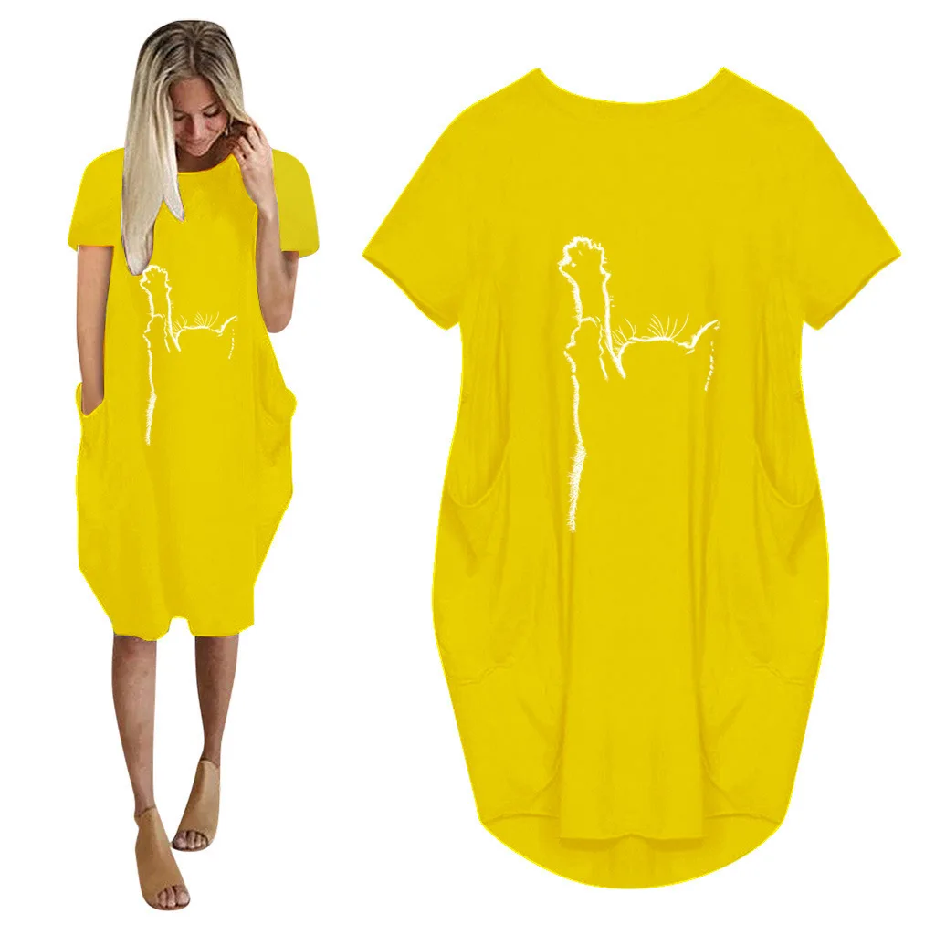 New Dress Ladies Casual Oversized Cat Print Pullover Large Size Loose Pocket Dress A Variety Of Colors Available 
New Dress Ladies Casual Oversized Cat Print Pullover Large Size Loose Pocket Dress A Variety Of Colors Available