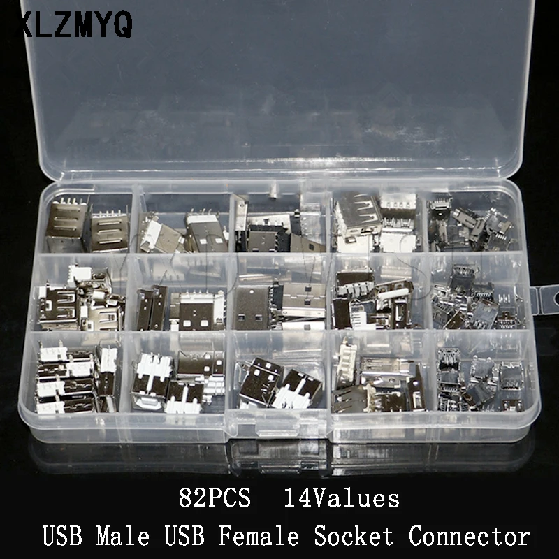 82Pcs/box USB Male USB Female Mini USB SMD Vertical Socket Connector Kit For DIY Jack Connector Port Charging Data Plug
82Pcs/box USB Male USB Female Mini USB SMD Vertical Socket Connector Kit For DIY Jack Connector Port Charging Data Plug