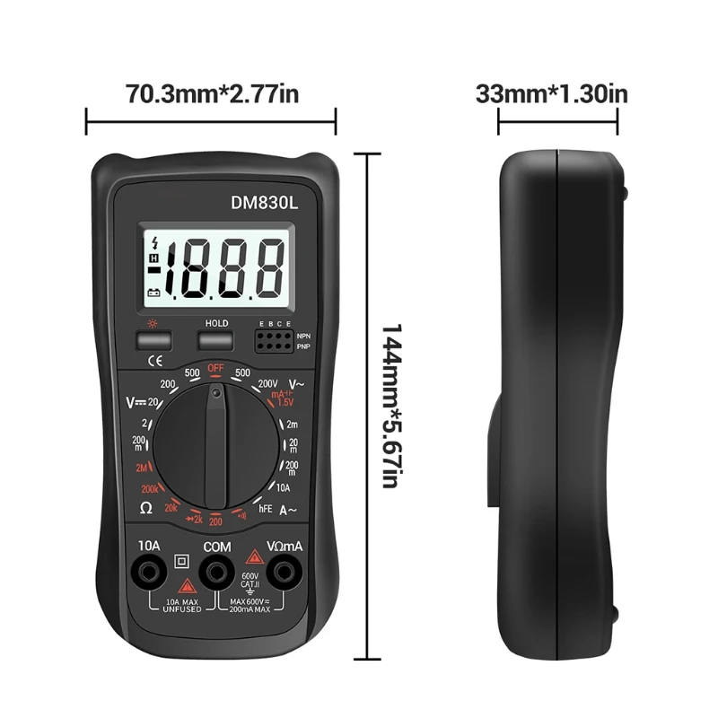 DM830L Digital Multimeter Meter Testers 1999 Count Electrical Transistor Capacitance DC/AC Multimetro With LCD Backlight KX4B
DM830L Digital Multimeter Meter Testers 1999 Count Electrical Transistor Capacitance DC/AC Multimetro With LCD Backlight KX4B