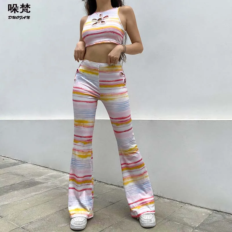 DUOFAN Floral Cut Out Two Pieces Set Y2k Aesthetic Crop Top Camis Trouser Suits Rainbow Harajuku Sets Beach Holiday Women's Suit 
DUOFAN Floral Cut Out Two Pieces Set Y2k Aesthetic Crop Top Camis Trouser Suits Rainbow Harajuku Sets Beach Holiday Women's Suit