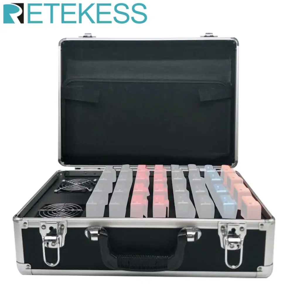 

Retekess Portable 32 Slot Charge Case Storage Box for 2pcs TT105 Transmitters and 30pcs TT105 Receivers Tour Guide System