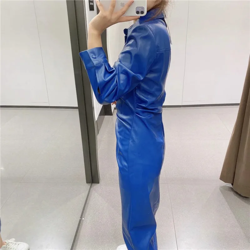 Waist Ruched Midi Dress Woman High Street Fashion Dresses 2020 Blue Faux Leather Shirt Dress Women Long Sleeve Lapel Collar
Waist Ruched Midi Dress Woman High Street Fashion Dresses 2020 Blue Faux Leather Shirt Dress Women Long Sleeve Lapel Collar