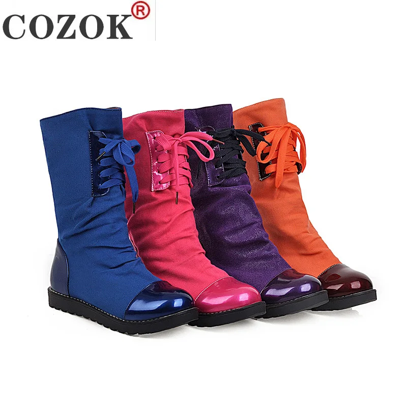 Women's Purple Orange Mid-calf Boots Autumn Winter Fashion Canvas Combat Boots Flat Slip on Ladies Shoes Plus Size 34-43
Women's Purple Orange Mid-calf Boots Autumn Winter Fashion Canvas Combat Boots Flat Slip on Ladies Shoes Plus Size 34-43