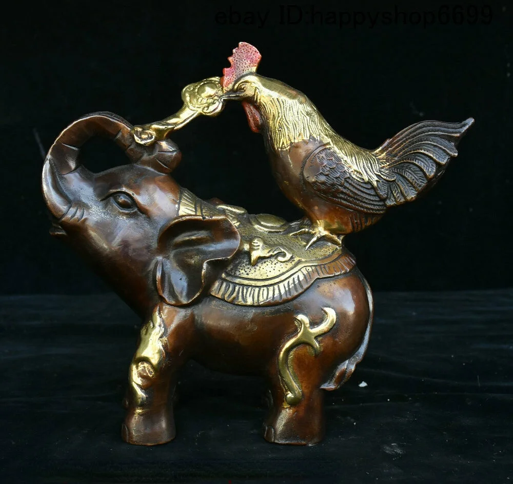 

Китайский Изысканный фэн-шуй Бронзовый благоприятный богатство Ruyi петух статуя слон украшение комнаты домашний подарок
