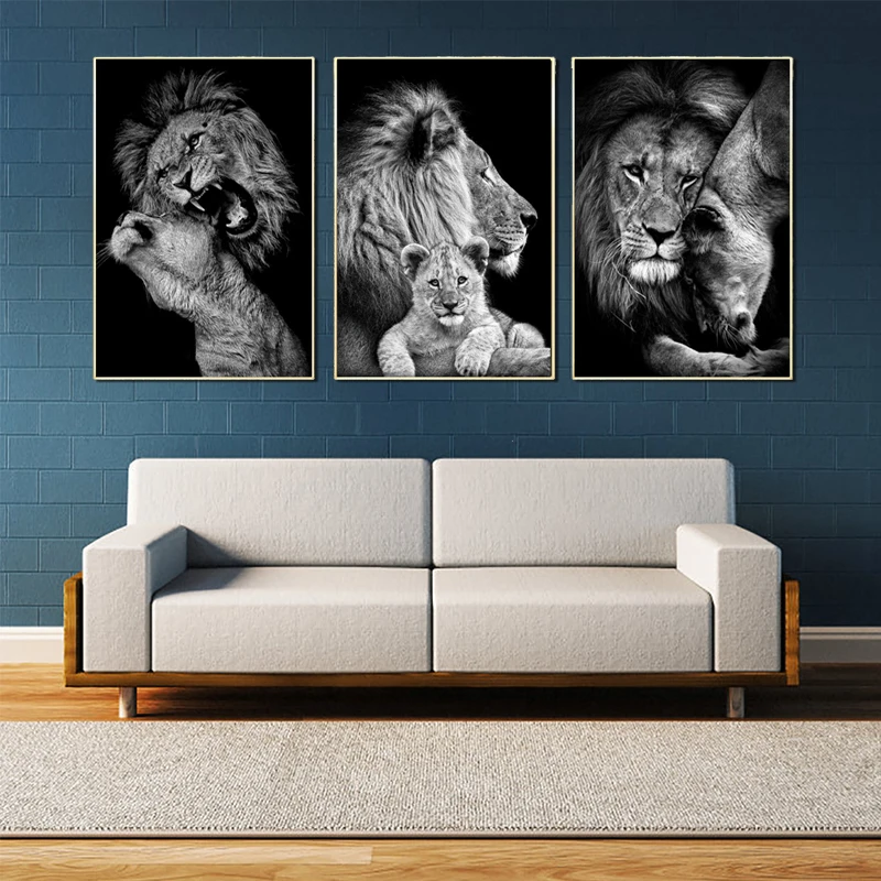 Черный белый животные искусство львы фотообои картины для гостиной домашний