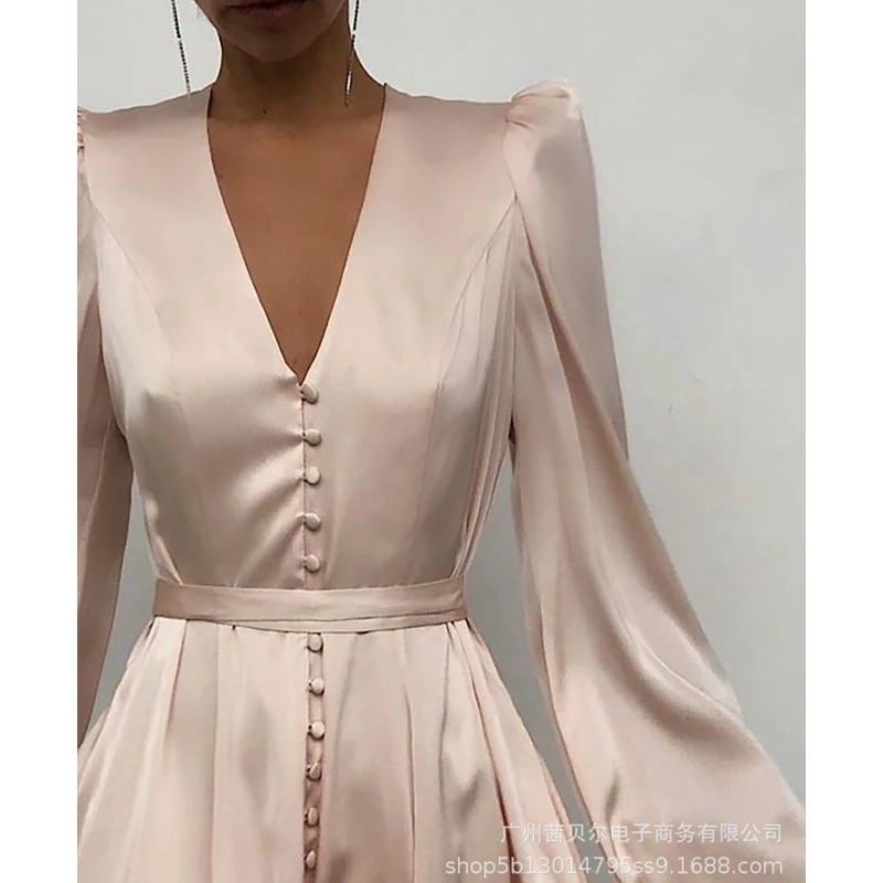 Mandylandy Lantern Sleeve Dress Women's Casual Solid Color Single-Breasted Slim Dress Summer V-neck High Waist Pleated Dress
Mandylandy Lantern Sleeve Dress Women's Casual Solid Color Single-Breasted Slim Dress Summer V-neck High Waist Pleated Dress