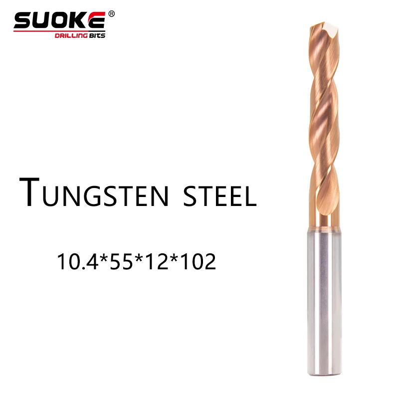 SUOKE 10.4x55x12x102mm Carbide Drills Bit Customized Factory Power Tools Drill Bits 2 Flute Tungsten Carbide CNC
SUOKE 10.4x55x12x102mm Carbide Drills Bit Customized Factory Power Tools Drill Bits 2 Flute Tungsten Carbide CNC