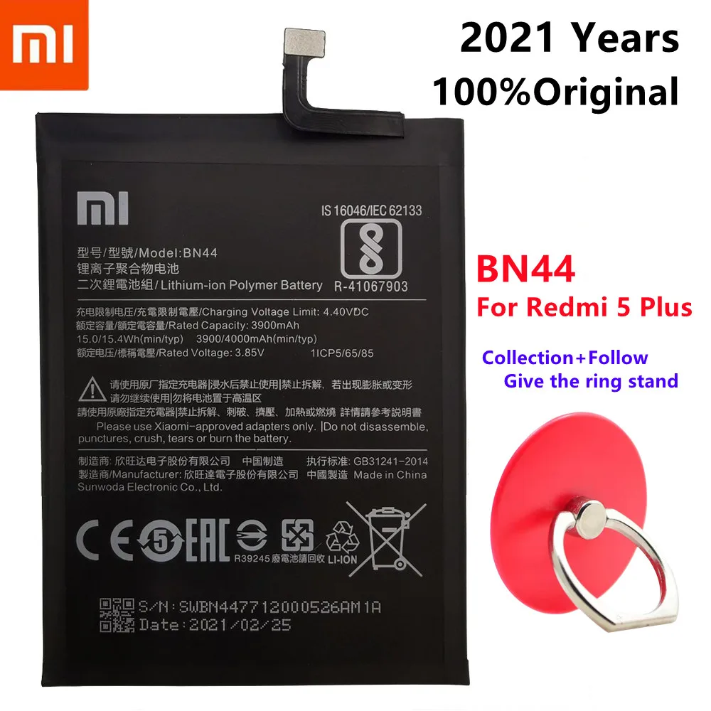 Xiao Mi Original Phone BN44 For Xiaomi Redmi 5 Plus Replacement Battery 4000mAh Collection+Follow Give the ring stand
Xiao Mi Original Phone BN44 For Xiaomi Redmi 5 Plus Replacement Battery 4000mAh Collection+Follow Give the ring stand