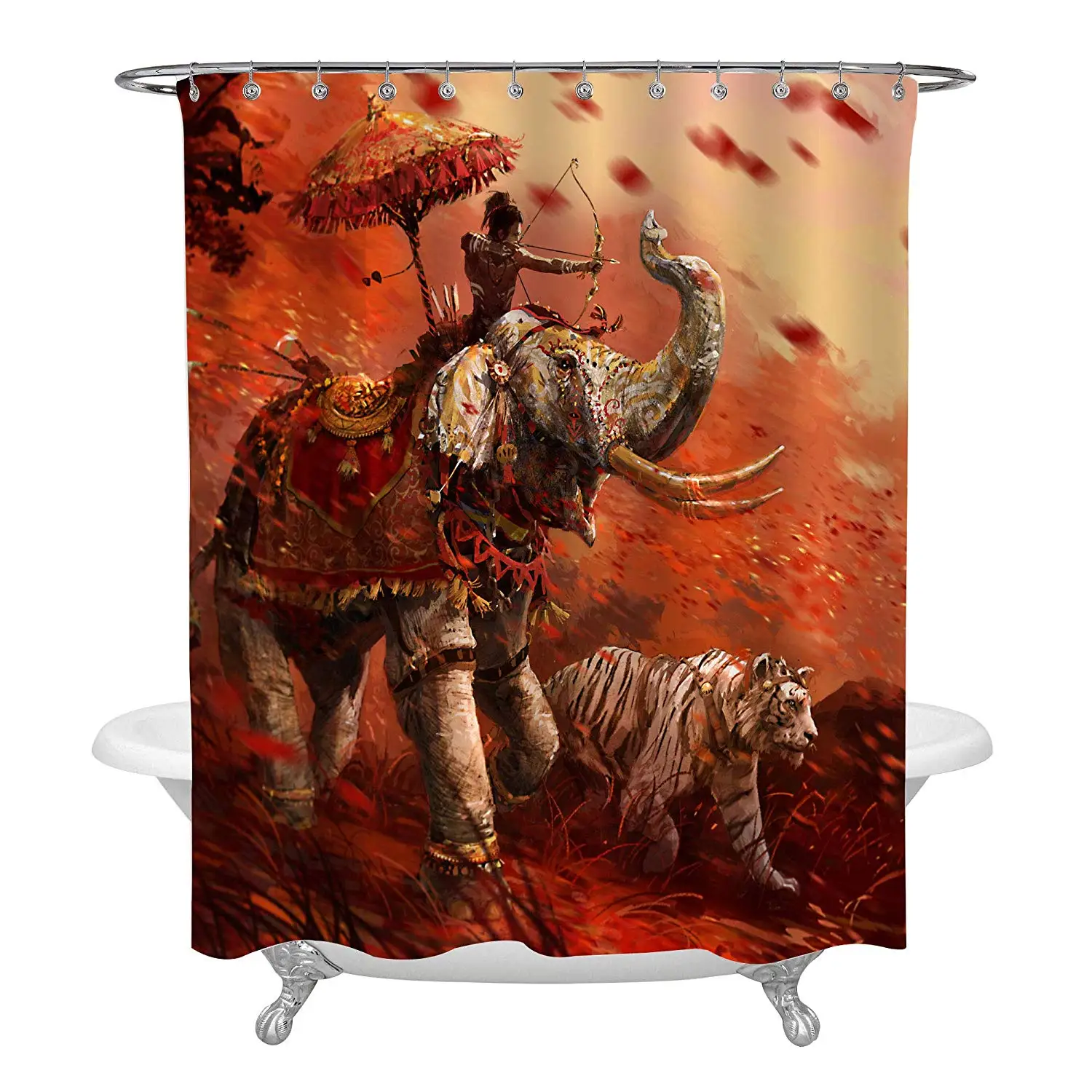 

Animals Elephant and Tiger Charge Forward with a Archer Shower Curtain Set