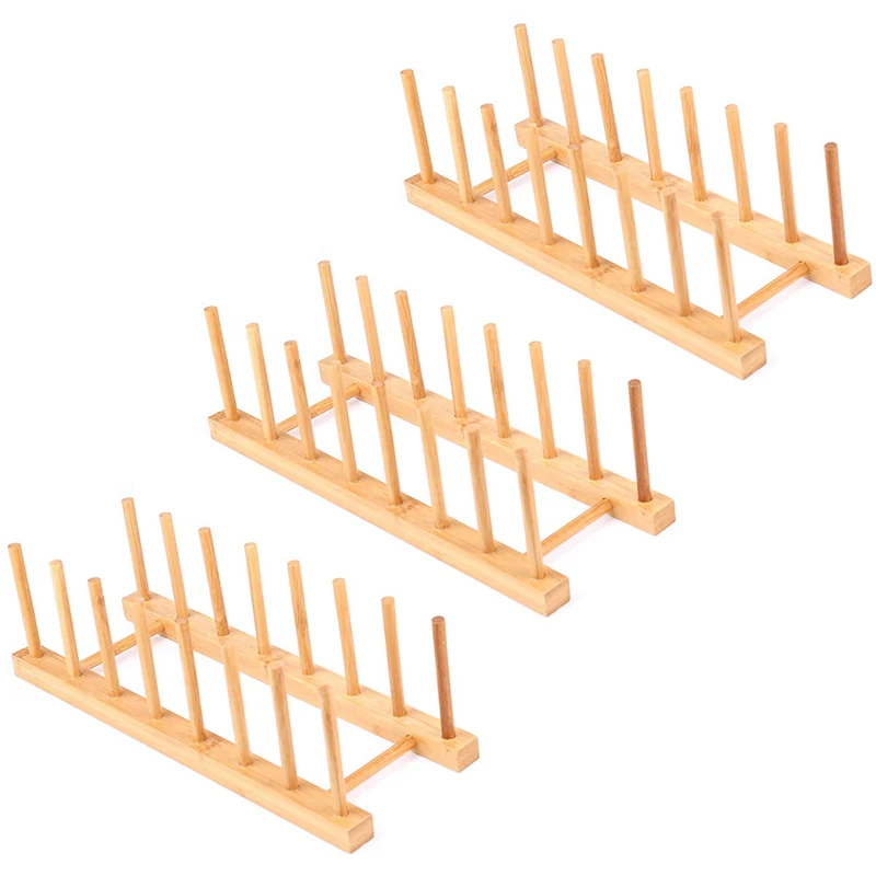 3 Pack Bamboo Wooden Dish Rack - Plate Rack Stand Pot Lid Holder, Kitchen Cabinet Organizer for Bowl, Cup, Cutting Board and Mor
3 Pack Bamboo Wooden Dish Rack - Plate Rack Stand Pot Lid Holder, Kitchen Cabinet Organizer for Bowl, Cup, Cutting Board and Mor