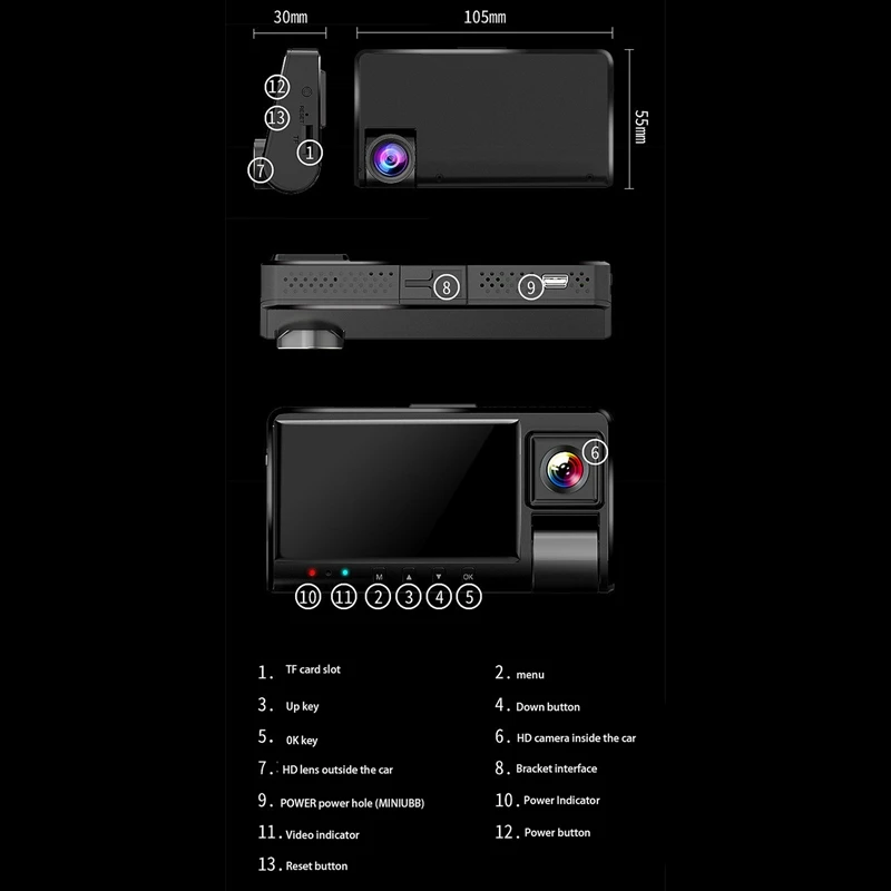 Night View Camera Mirror Dash Camera 1080P Car HD Dual Lens Front and Rear Double Recorder 
Night View Camera Mirror Dash Camera 1080P Car HD Dual Lens Front and Rear Double Recorder