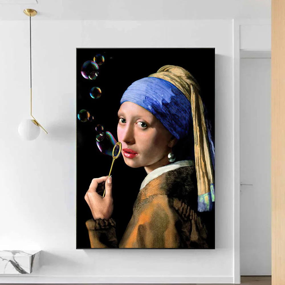 With Pearl Earrings Girl Blowing Bubbles All Art Canvas Painting and Creative Posters Prints Nordic for Living Room Home Decor
With Pearl Earrings Girl Blowing Bubbles All Art Canvas Painting and Creative Posters Prints Nordic for Living Room Home Decor