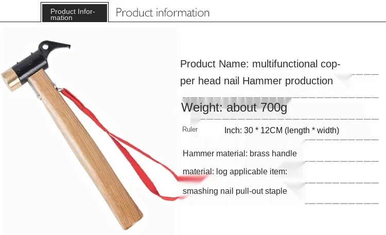 Copper Hammer for Outdoor Camping Camping Lifesaving Hammer Nail Puller with Wooden Handle Tent Hammer A Portable
Copper Hammer for Outdoor Camping Camping Lifesaving Hammer Nail Puller with Wooden Handle Tent Hammer A Portable