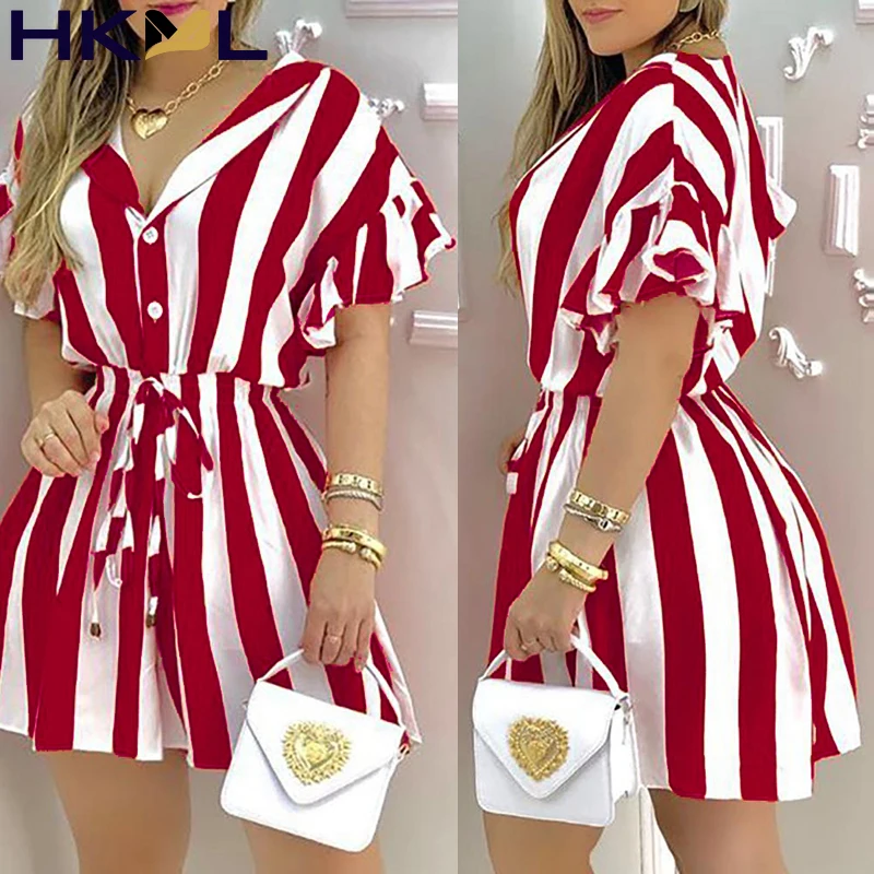 Women's Mini Dresses Colorblock Ruffles Tie Waist Short Sleeve V Neck Striped Casual Shirt Dress Loungewear 2021 Summer
Women's Mini Dresses Colorblock Ruffles Tie Waist Short Sleeve V Neck Striped Casual Shirt Dress Loungewear 2021 Summer