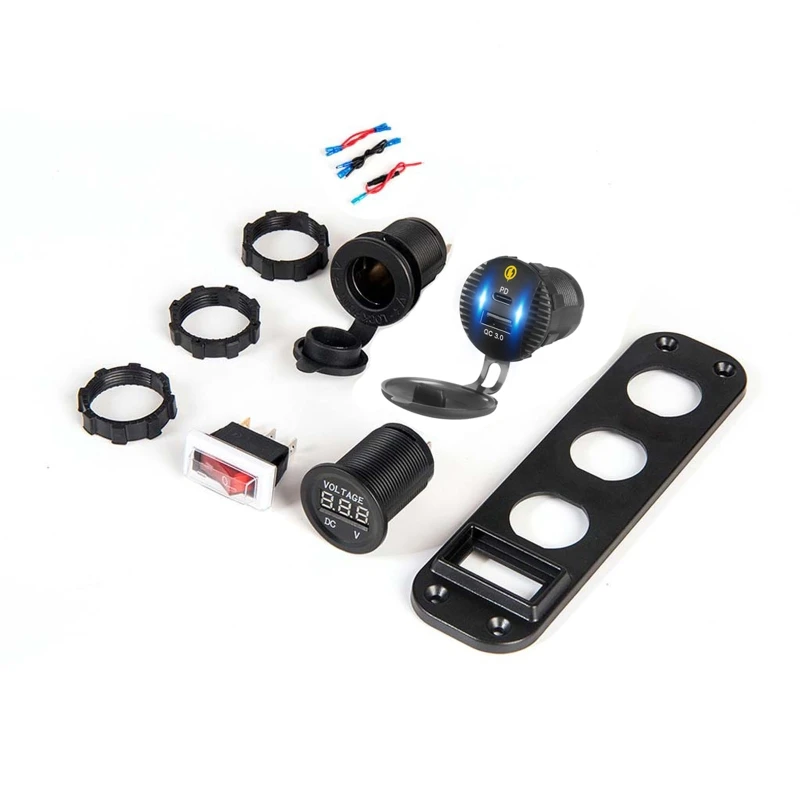 4in1 12V Car QC3.0 USB Type C PD Fast Charger Socket Panel LED Voltmeter Switch 
4in1 12V Car QC3.0 USB Type C PD Fast Charger Socket Panel LED Voltmeter Switch