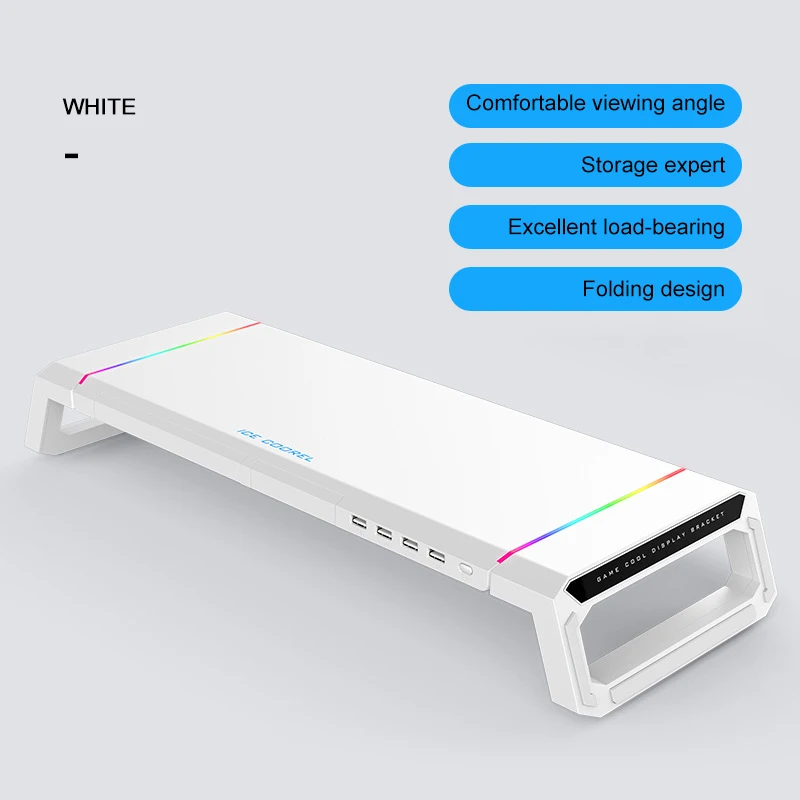 T1 Foldable Universal Monitor Stand Riser RGB Support With 4 USB3.0 Charging Desk Organizer Holder Bracket For Laptop Computer 
T1 Foldable Universal Monitor Stand Riser RGB Support With 4 USB3.0 Charging Desk Organizer Holder Bracket For Laptop Computer