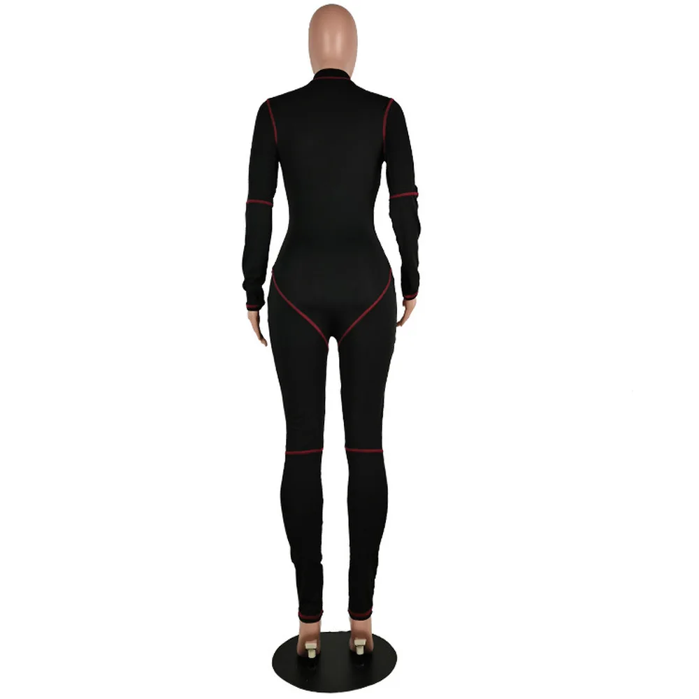 Women Jumpsuit Red Striped Patchwork Streetwear Skinny Romper Deep V Neck Full Sleeve Workout Fashion Black Zipper Club Overall
Women Jumpsuit Red Striped Patchwork Streetwear Skinny Romper Deep V Neck Full Sleeve Workout Fashion Black Zipper Club Overall