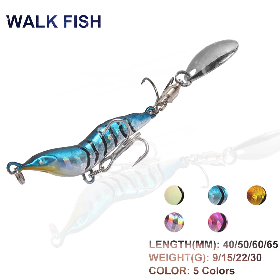 

WALK FISH Shrimp Fishing Lures VIB Bait Double Hooks Lifelike Metal Sinking Luminous Fishing Tackle For Freshwater Saltwater