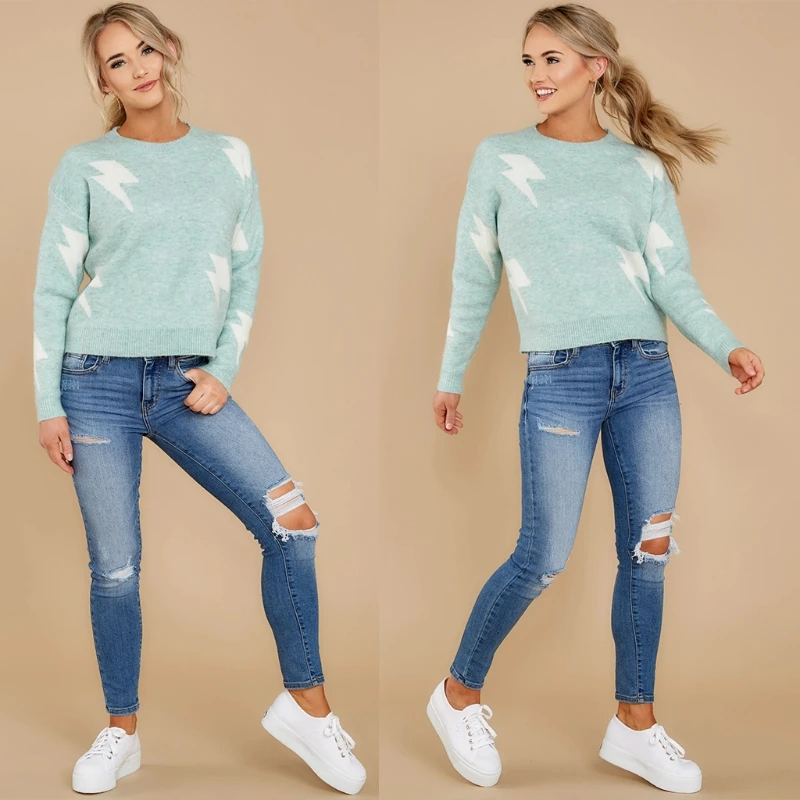 Women Long Sleeve Knitted Sweater Pullover Round Neck Stitching Pattern Loose Tops Tunic Streetwear
Women Long Sleeve Knitted Sweater Pullover Round Neck Stitching Pattern Loose Tops Tunic Streetwear