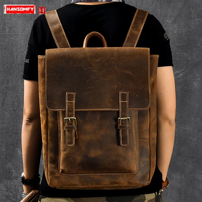 Genuine Leather Men's Backpack Male Laptop Bag Travel Backpacks New Retro British Wind Crazy Horse Leather Cow Leather Men Bag
Genuine Leather Men's Backpack Male Laptop Bag Travel Backpacks New Retro British Wind Crazy Horse Leather Cow Leather Men Bag