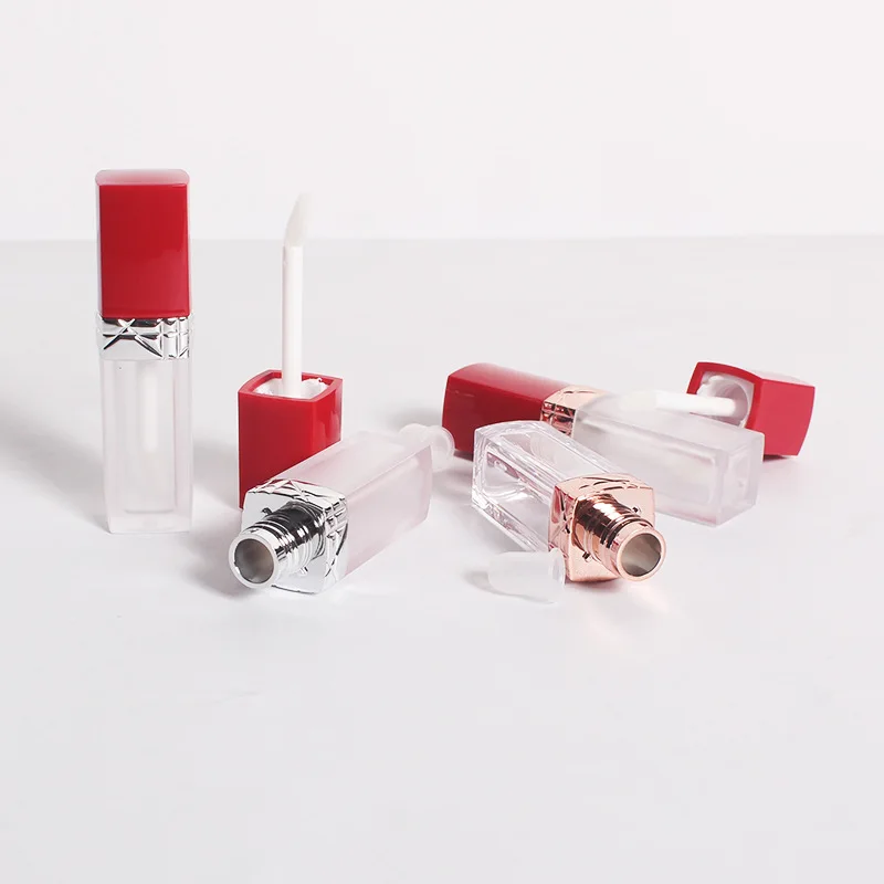 

No Logo Cosmetics 6ml Red Frosted Empty Lip Gloss Tubes Square Lipstick Lipgloss Refillable Bottles Containers Makeup Packaging