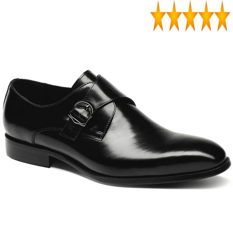 

Genuine Buckle Cow Strap Mens Leather Pointed Toe New Fashion Formal Male Dress Shoes Chaussures Hommes En Cuir Black Red