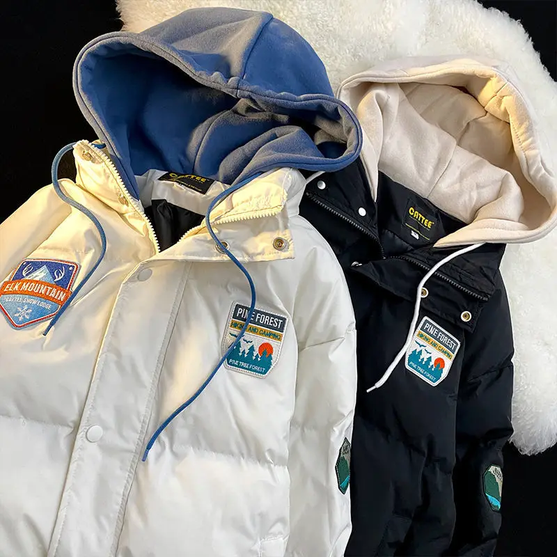 High Quality Winter Fake Two-piece Hooded Jacket Men's Warm Thickened Cotton Bread Coat Male Fashion Windproof Loose Parkas
High Quality Winter Fake Two-piece Hooded Jacket Men's Warm Thickened Cotton Bread Coat Male Fashion Windproof Loose Parkas