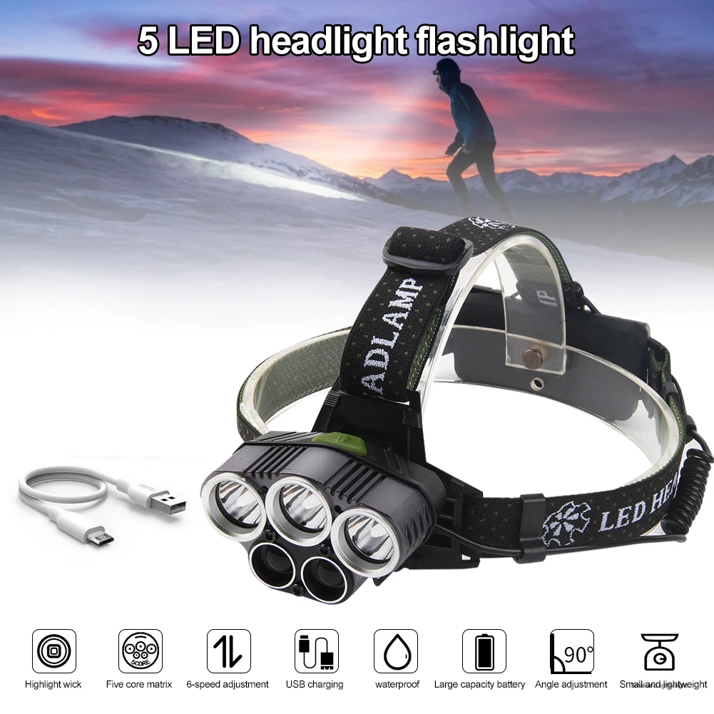 T6 XPE 5 LED Headlamps Waterproof 6 levels Flashlight Torch Leantern Cycling Light for Camping Fishing Outdoors Household
T6 XPE 5 LED Headlamps Waterproof 6 levels Flashlight Torch Leantern Cycling Light for Camping Fishing Outdoors Household