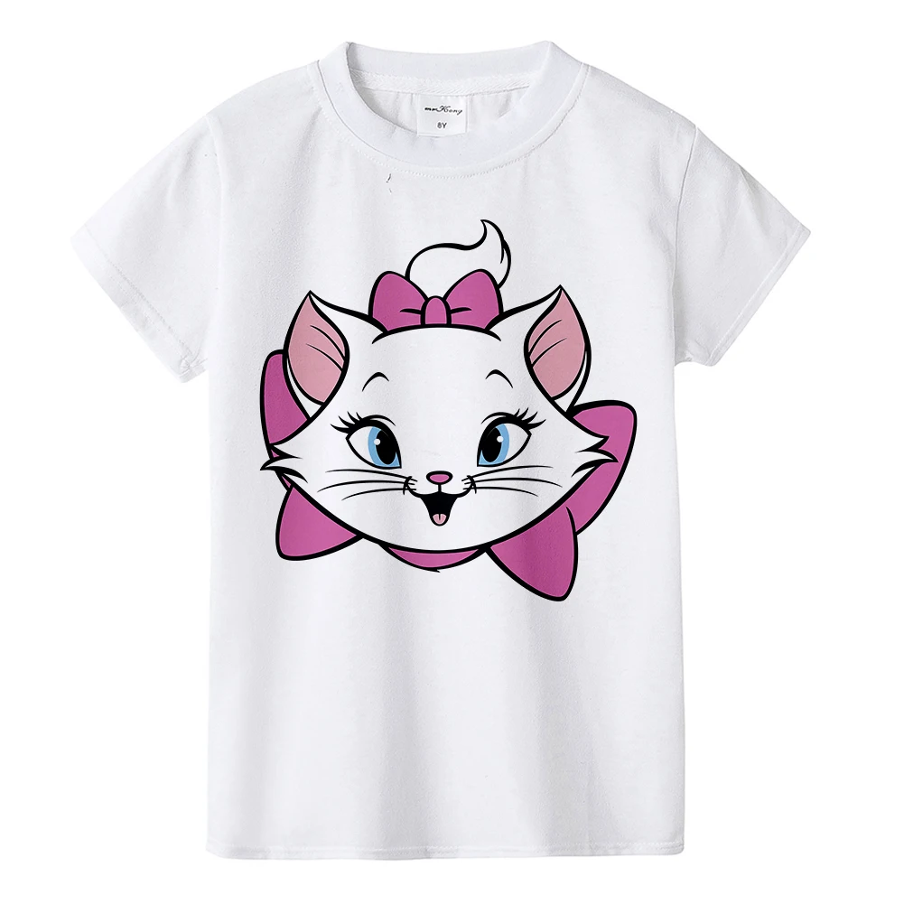 Красивая летняя футболка для девочек с мультяшным принтом Мари кота Детская
