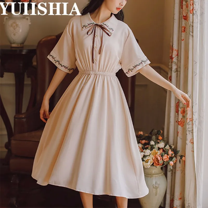 Women Dress Plus Size Spring Fashion Embroidery Pattern Turn-down Collar A-line Mid-calf Bow Decoration Long Sleeve 2021
Women Dress Plus Size Spring Fashion Embroidery Pattern Turn-down Collar A-line Mid-calf Bow Decoration Long Sleeve 2021