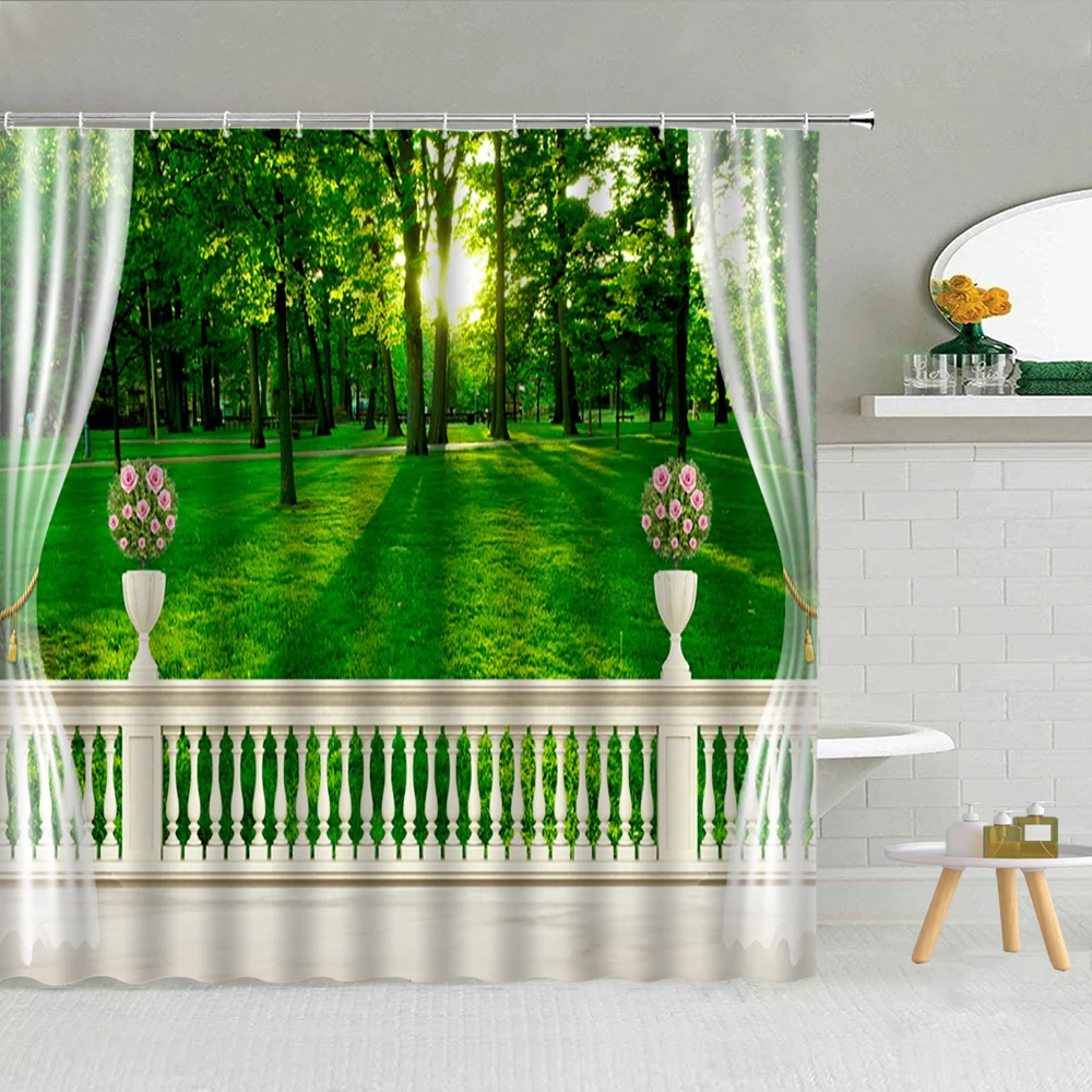 Natural Scenery Outside The Window Shower Curtain Sunny Forest Landscape Bathroom Bath Decor Waterproof Cloth Hooks Curtains Set
Natural Scenery Outside The Window Shower Curtain Sunny Forest Landscape Bathroom Bath Decor Waterproof Cloth Hooks Curtains Set