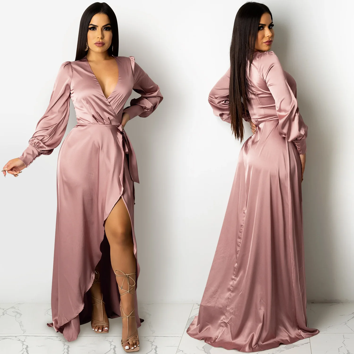 Autumn Satin Long Dress Women Fashion Elegant V-neck Long-sleeved Irregular Party Maxi Dress for Women
Autumn Satin Long Dress Women Fashion Elegant V-neck Long-sleeved Irregular Party Maxi Dress for Women