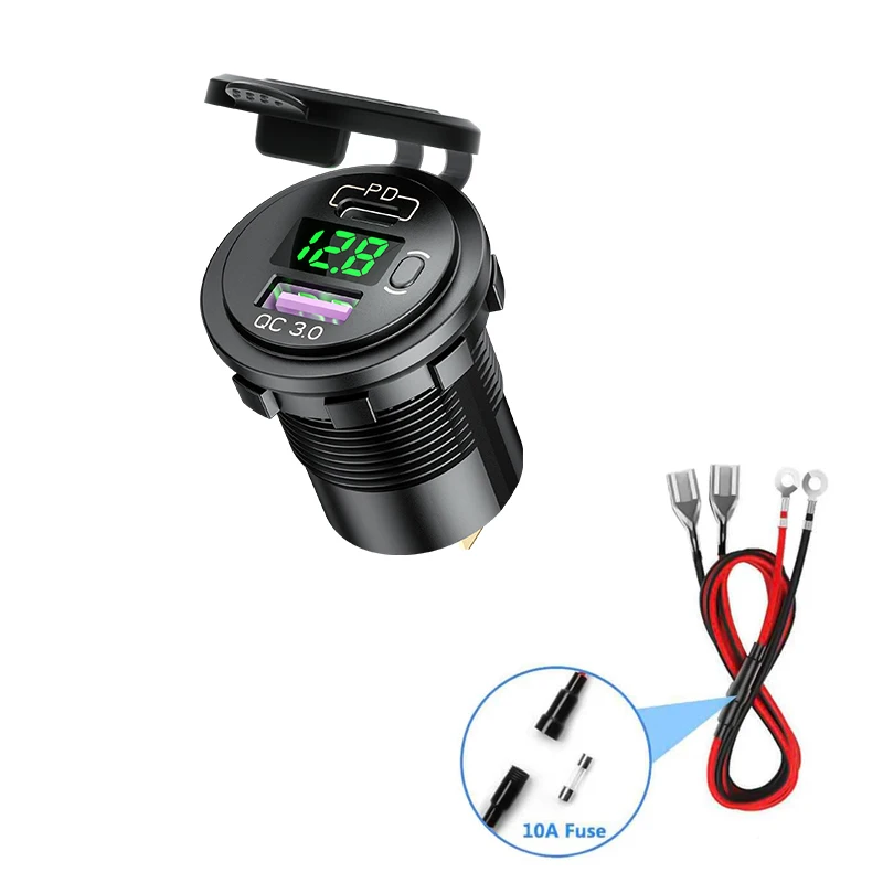 PD Type C USB Car Charger Switch QC 3.0 Quick Charger Waterproof 36W Charger Power Delivery Voltmeter With 10A Fuse 60cm Cable 
PD Type C USB Car Charger Switch QC 3.0 Quick Charger Waterproof 36W Charger Power Delivery Voltmeter With 10A Fuse 60cm Cable
