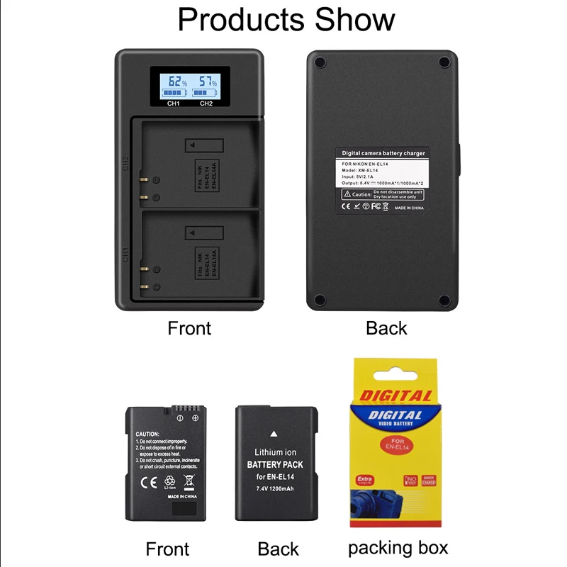 PALO EN-EL14 EN EL14 EN EL14a Battery + USB LCD Dual Charger for Nikon D3100 D3200 D5100 D5200 DF P7000 P7100 P7200 P7700 P7800
PALO EN-EL14 EN EL14 EN EL14a Battery + USB LCD Dual Charger for Nikon D3100 D3200 D5100 D5200 DF P7000 P7100 P7200 P7700 P7800