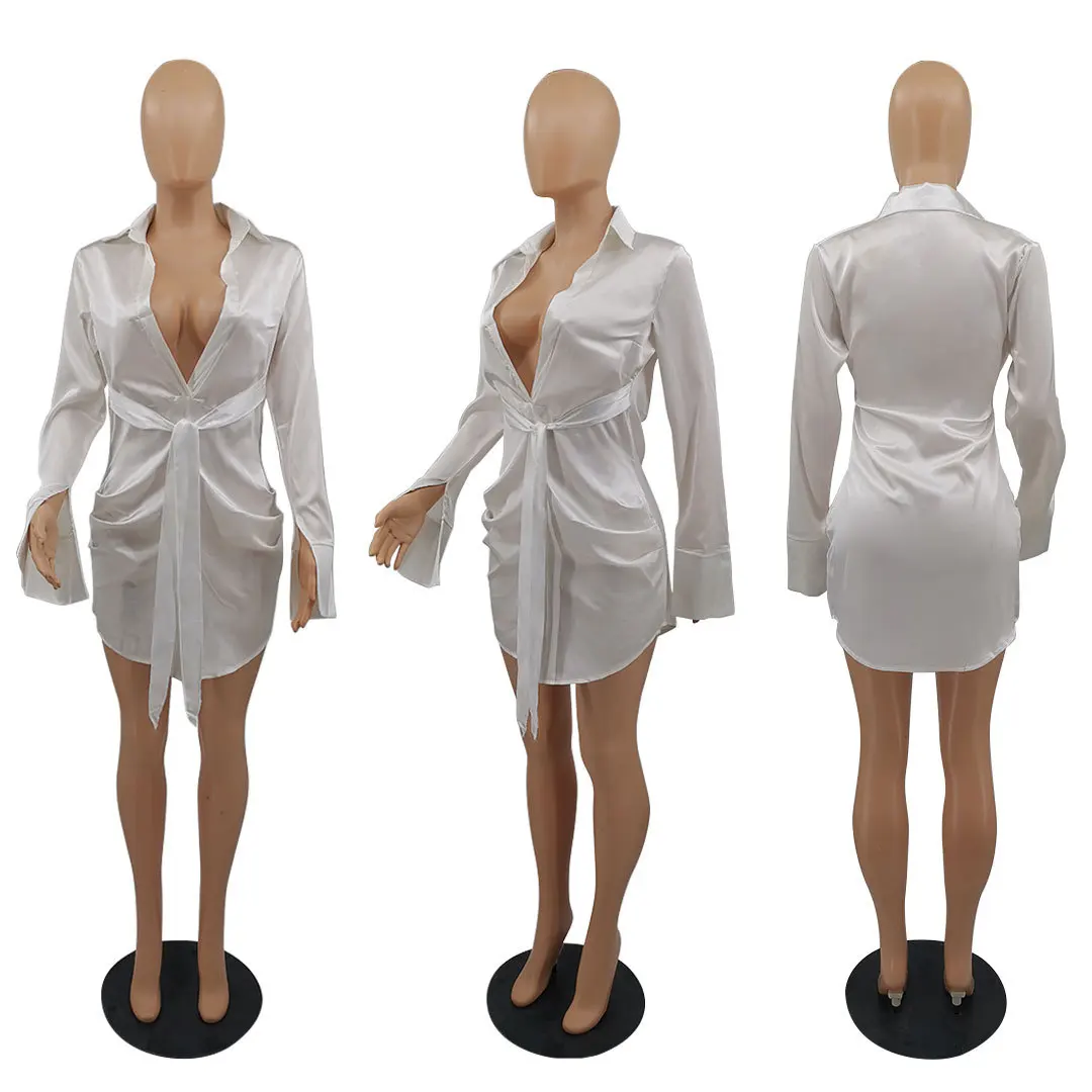 Satin Women Mini Dress Solid Bow Tie Shirts Dresses 2021 Autumn Long Sleeve Sexy Deep V Neck Night Club Party Bodycon Vestidos
Satin Women Mini Dress Solid Bow Tie Shirts Dresses 2021 Autumn Long Sleeve Sexy Deep V Neck Night Club Party Bodycon Vestidos
