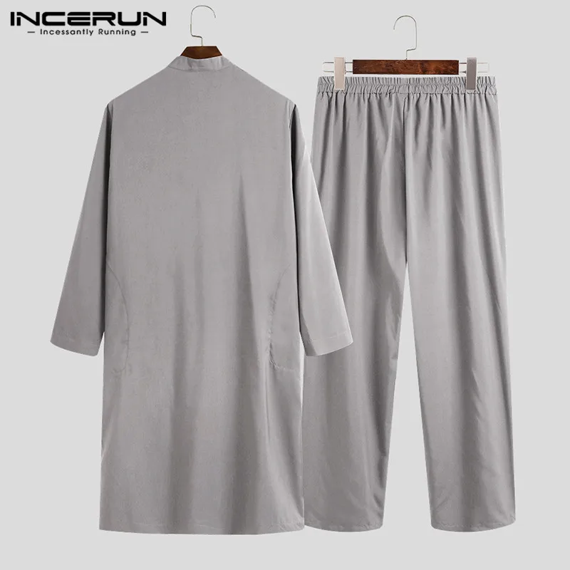 INCERUN Men Muslim Sets Jubba Thobe Long Sleeve Solid Color Robes Pants 2 Pieces Fashion Islamic Arabic Kaftan Mens Suits S-
INCERUN Men Muslim Sets Jubba Thobe Long Sleeve Solid Color Robes Pants 2 Pieces Fashion Islamic Arabic Kaftan Mens Suits S-