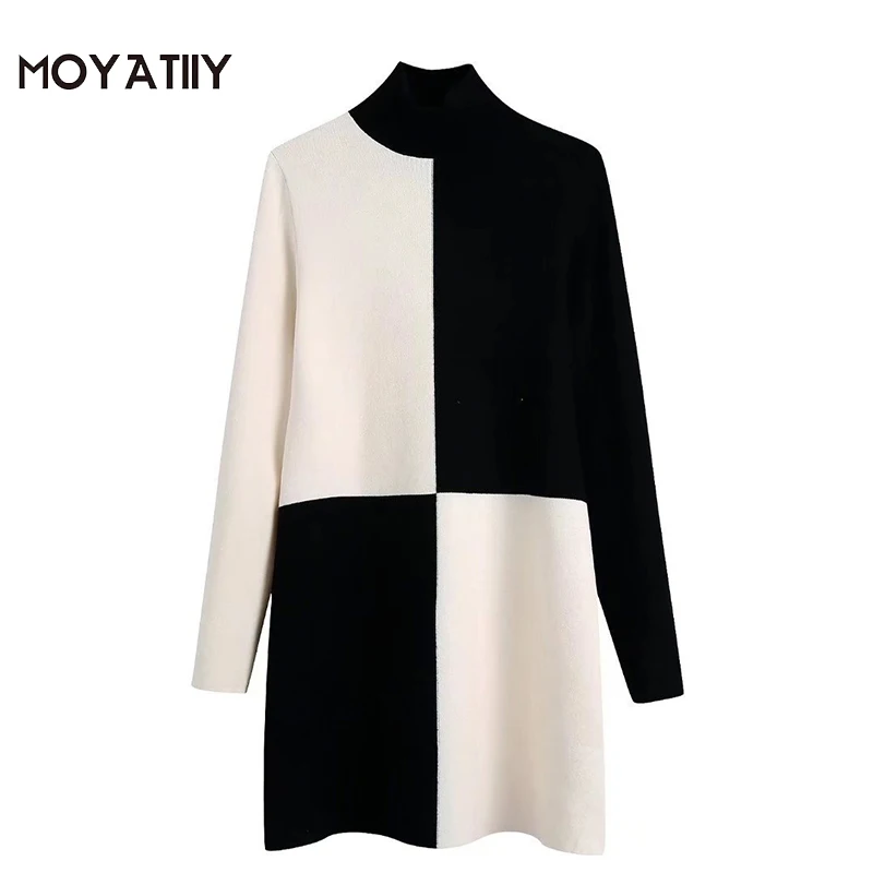 MOYATIIY Women 2022 Fashion Plaid Patchwork Sweater Dress Elegant Turtleneck Kintted Mini Dress Long Sleeve Female Vestidos
MOYATIIY Women 2022 Fashion Plaid Patchwork Sweater Dress Elegant Turtleneck Kintted Mini Dress Long Sleeve Female Vestidos