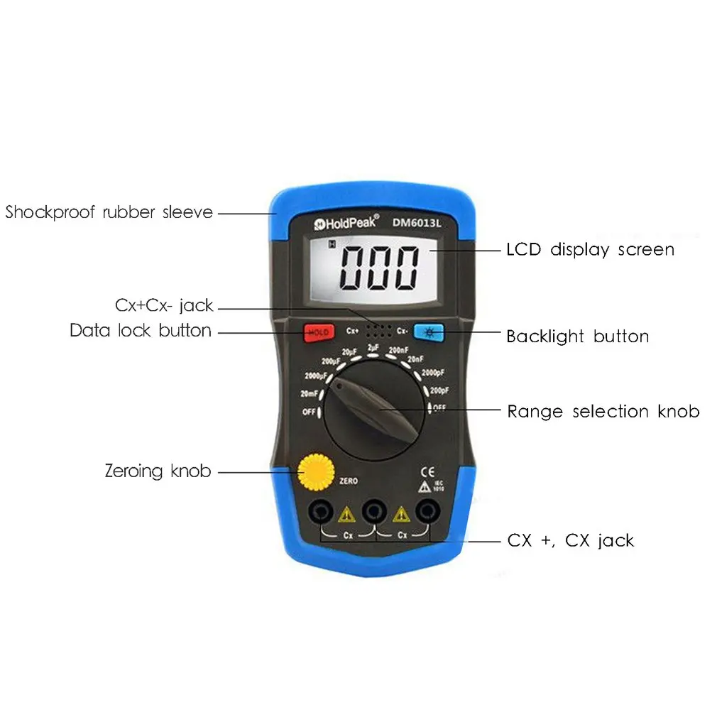 DM6013L Portable Handheld Digital Capacitance Capacitor Meter 1999 Counts Tester 200pF~20mF Data Hold Backlight
DM6013L Portable Handheld Digital Capacitance Capacitor Meter 1999 Counts Tester 200pF~20mF Data Hold Backlight