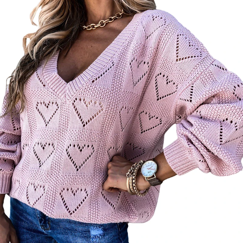 2021 Women Sweater Long Sleeve Love Heart Print Female Hollow Out V-Neck Loose Fashion Chic Jumper Pullover Tops
2021 Women Sweater Long Sleeve Love Heart Print Female Hollow Out V-Neck Loose Fashion Chic Jumper Pullover Tops