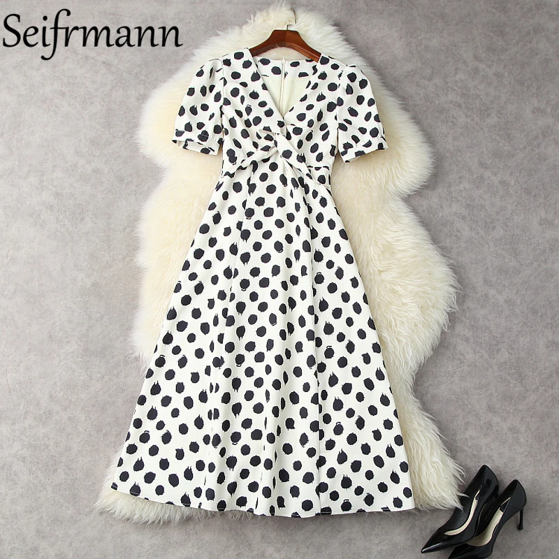 Seifrmann New 2021 Summer Women Fashion Runway Party Midi Dress Sexy V-Neck High Waist Dot Printed Elegant A-Line Dress Vestidos
Seifrmann New 2021 Summer Women Fashion Runway Party Midi Dress Sexy V-Neck High Waist Dot Printed Elegant A-Line Dress Vestidos