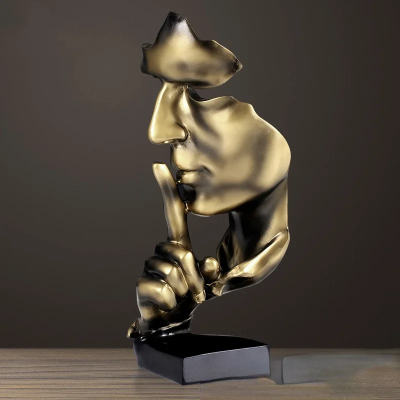 

Thinker Statues Silence Is Gold Figurines Resin Retro Home Decor for Office Gifts Living Room Abstract Face Sculptures