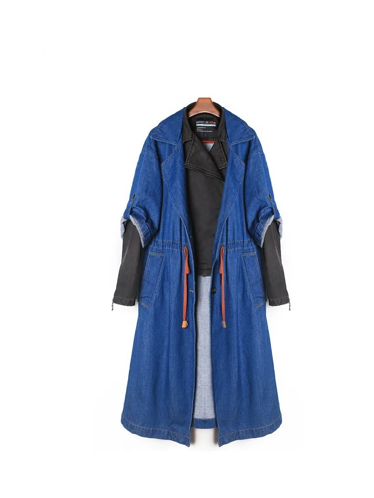 Aporia.As AutumnWinter Vintage&Retro Punk Tooling Design Drawstring Waist Plus Size Loose Denim False Two Piece Long CoatsTrench
Aporia.As AutumnWinter Vintage&Retro Punk Tooling Design Drawstring Waist Plus Size Loose Denim False Two Piece Long CoatsTrench