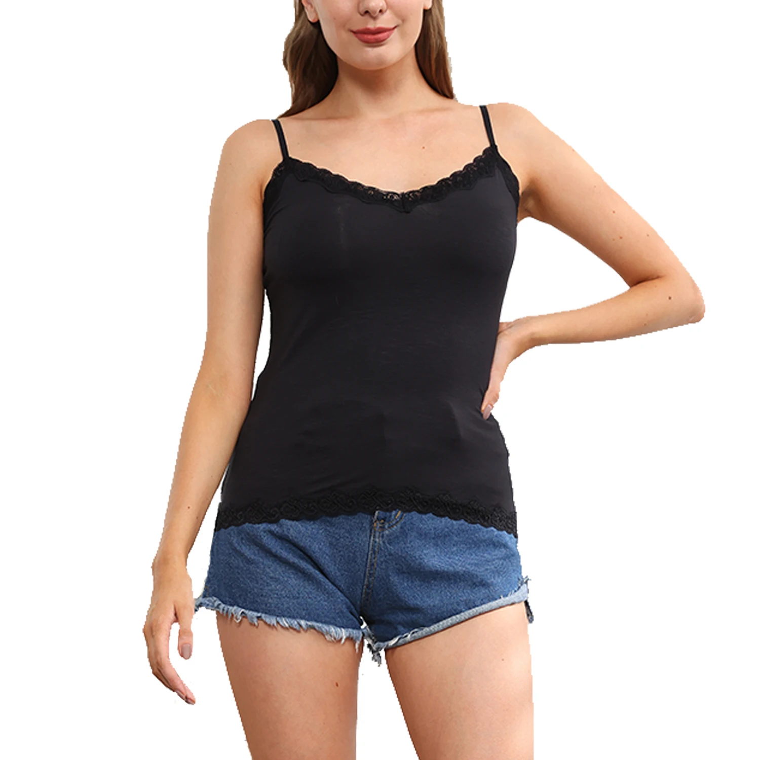 2021 Womens Camisole Tank tops 2pack basic Black camisole for women without Shelf Bra Lace adjustable V neck Girls undershirts
2021 Womens Camisole Tank tops 2pack basic Black camisole for women without Shelf Bra Lace adjustable V neck Girls undershirts