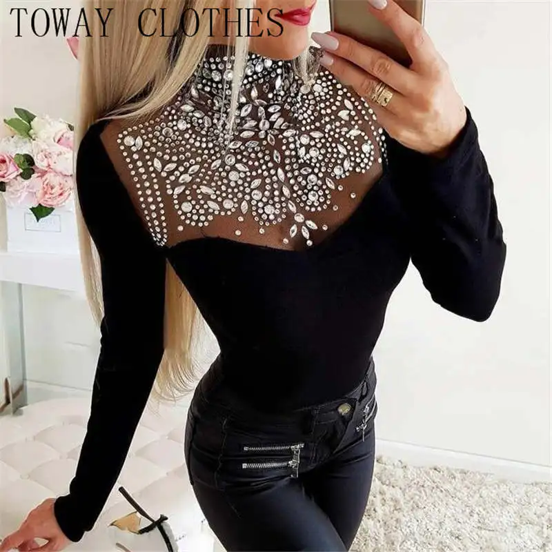 Rhinestone Decor Contrast Mesh Long Sleeve Blouses Sexy Bodycon Ladies Tee Shirts Ladies Tee Shirts
Rhinestone Decor Contrast Mesh Long Sleeve Blouses Sexy Bodycon Ladies Tee Shirts Ladies Tee Shirts