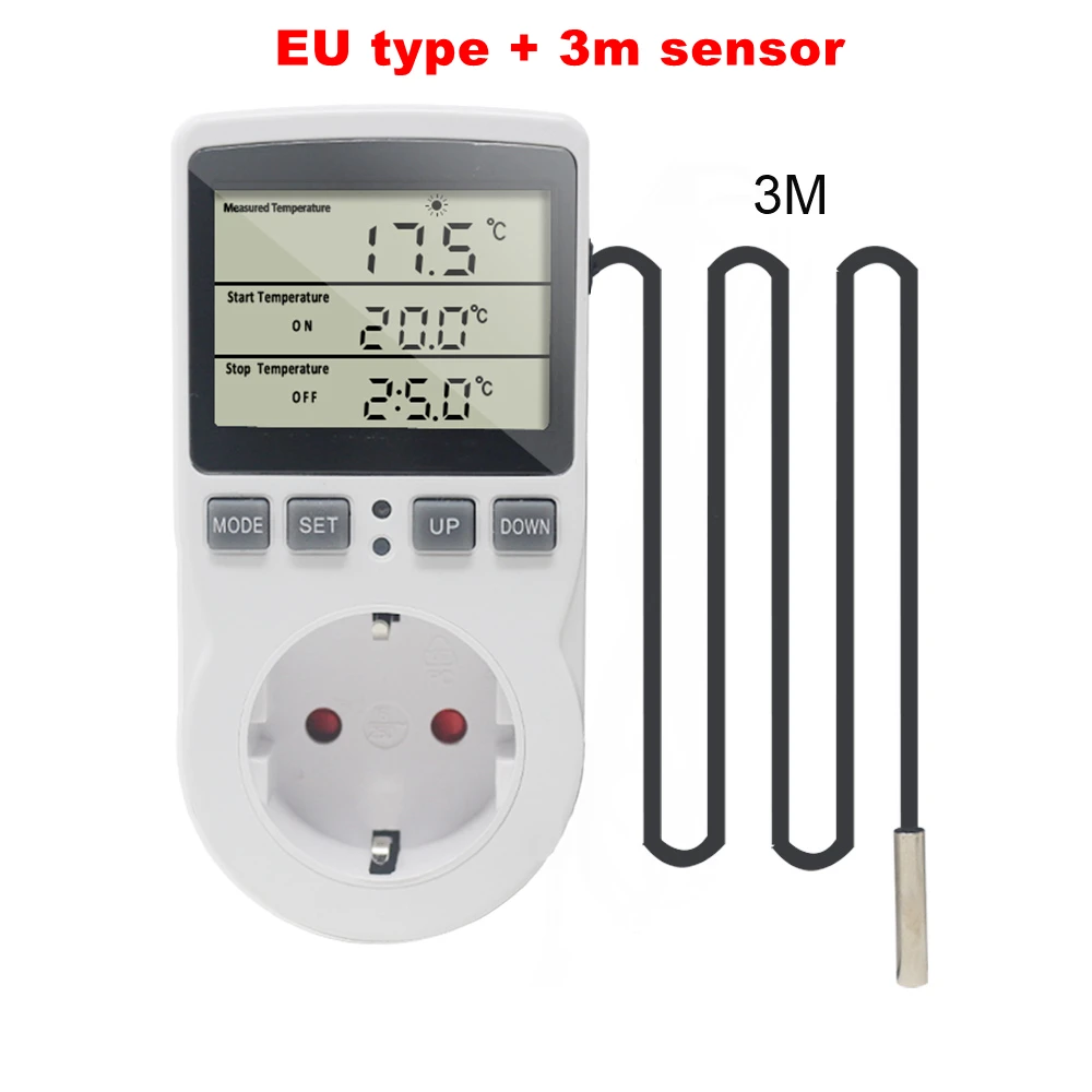 Термостат с таймером, 220 В переменного тока, 16 А, с датчиком
Термостат с таймером, 220 В переменного тока, 16 А, с датчиком