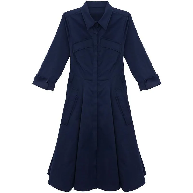 Female shirt mini dresses women large size korean slim Spring dress casual long sleeve high waist solid color A-line dresses 
Female shirt mini dresses women large size korean slim Spring dress casual long sleeve high waist solid color A-line dresses