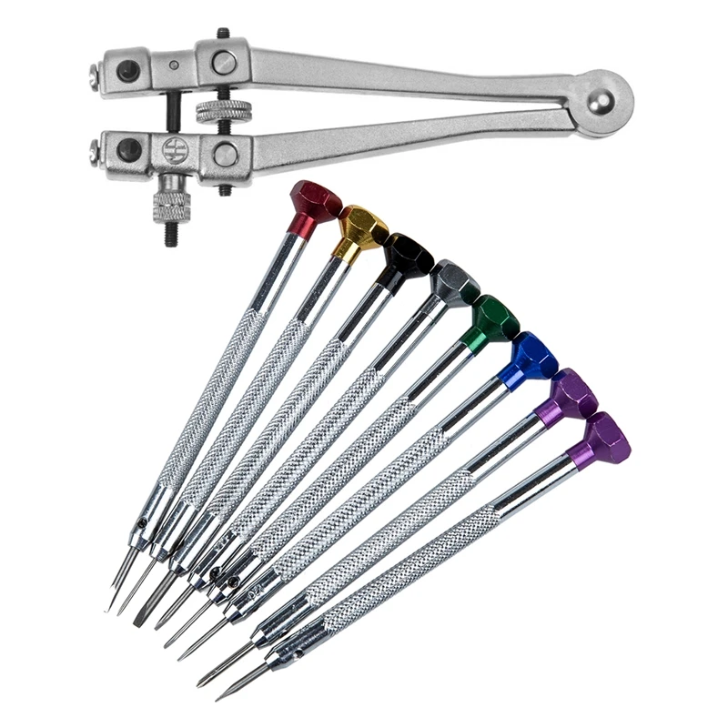 Silver V-Shaped Table Legs Opener Cover Bottom Cover Watch With Set Of 8 Cross Slot Screwdriver For Repair Clock
Silver V-Shaped Table Legs Opener Cover Bottom Cover Watch With Set Of 8 Cross Slot Screwdriver For Repair Clock