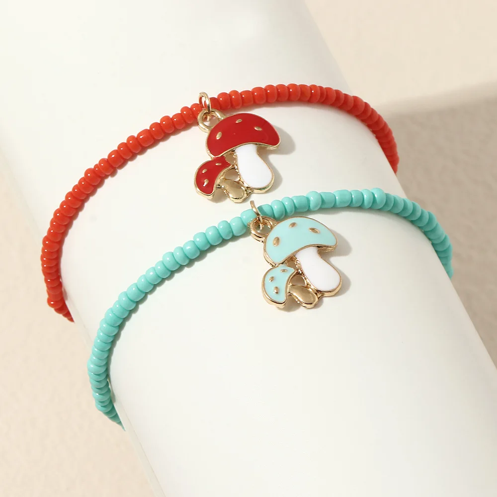 

Trendy Korean Cute Mushroom Pendant Charm Bracelets Handmade Bohemia Beaded Bangles Bracelet for Women Girls Boho Jewelry